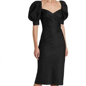 NWT Oscar de la Renta black puff sleeve dress midi size 6
